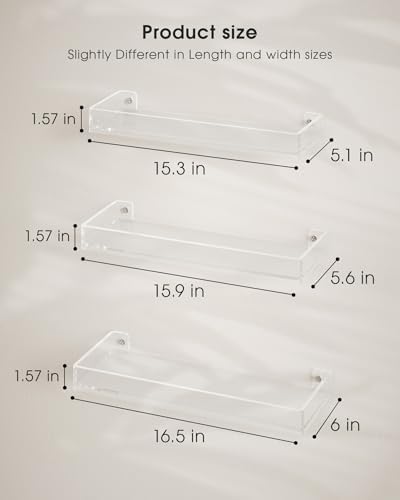 MaxGear Acrylic Floating Shelves Set of 3 Wall Mounted