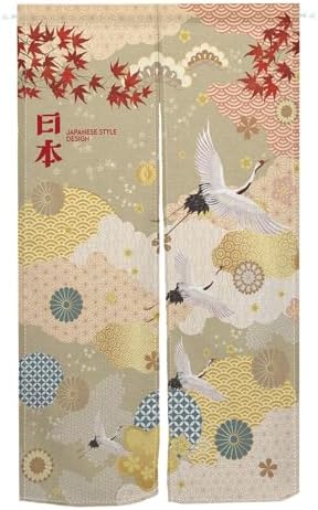 Leowefowa Japanese Noren Door Curtain Red Maple Leaf Design