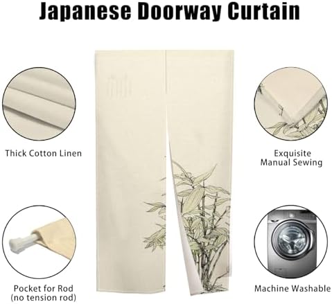 Japanese Doorway Curtain with Green Plants Print