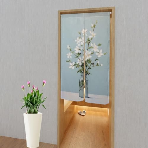 Leowefowa Japanese Noren Door Curtain with Flower Pattern
