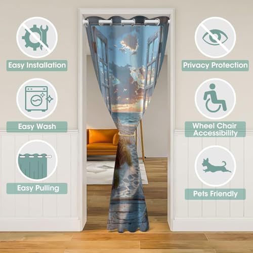 Beach Door Curtains for Doorways 34x80 Inch