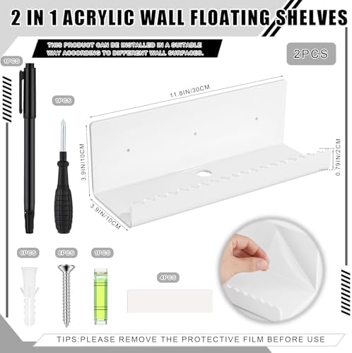 Zioffiel 2 Pack White Acrylic Floating Shelves 118 Wall Organizer