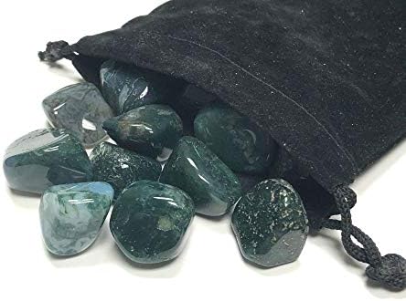 Tumbled Green Moss Agate Stones - 1 Inch in Velvet Bag