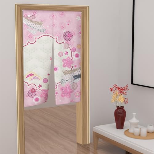 Traditional Japanese Noren Curtain Pink Flowers 335x709 Inch
