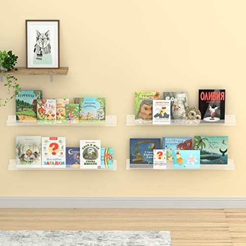 NIUBEE 36 Inch Premium Acrylic Floating Bookshelf Wall Ledge Shelf Set of 4