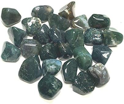 Tumbled Green Moss Agate Stones - 1 Inch in Velvet Bag