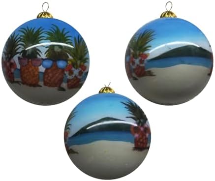 Hand Painted Hawaii Three Pineapples Beach Christmas Ornament
