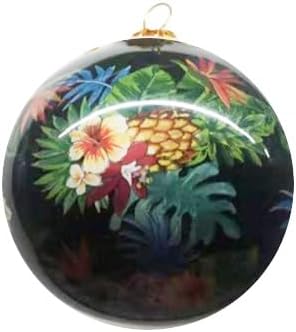 Hand Painted Hawaii Pineapple Tropical Flowers Christmas Tree Ornament