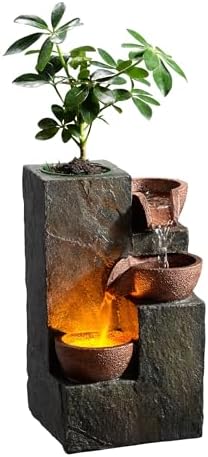 Elegant 3-Tier Rock Fountain with Waterfall Sound and LED Light