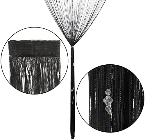 Greenwish Black Beads Curtain with Tassel for Door and Window