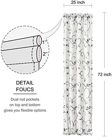VOGOL Embroidered Door Curtain Panels Grey Vines Pattern 25x72 Inches