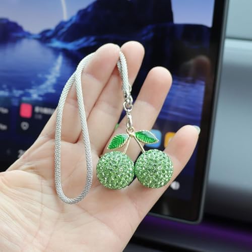Sparkling Cherry Car Charm Green Pendant
