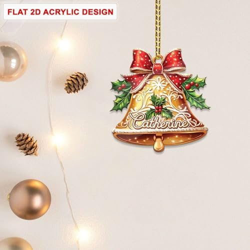 Personalized 2D Bell And Red Bow Christmas Ornament