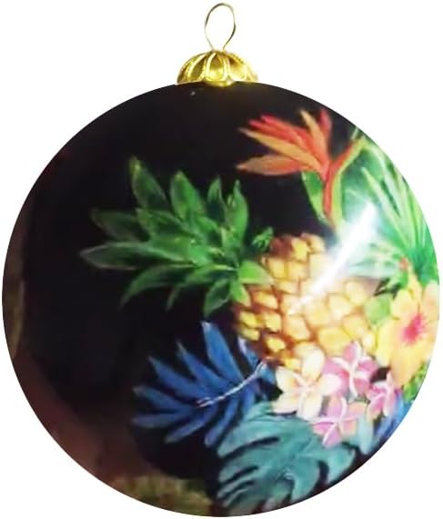 Hand Painted Hawaii Pineapple Tropical Flowers Christmas Tree Ornament