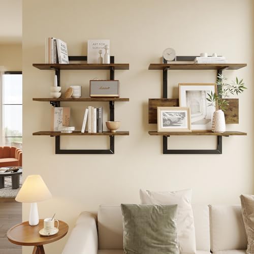 Bestier Floating Wall Shelves 3 Tier Foldable Industrial Brown