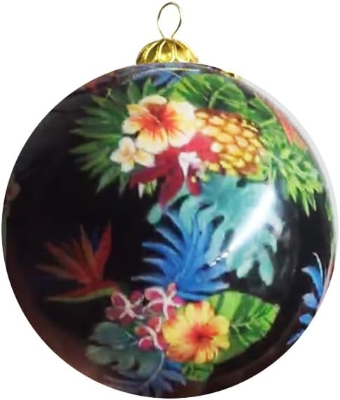 Hand Painted Hawaii Pineapple Tropical Flowers Christmas Tree Ornament