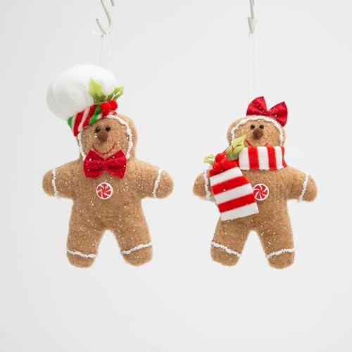 Gerson International 6-Inch Plush Gingerbread Ornaments Set of 2 Red and White