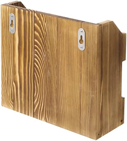 MyGift Rustic Burnt Wood Magazine Holder with Chicken Wire Rail