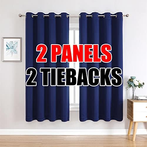 MIUCO 2 Panel Room Darkening Thermal Insulated Grommet Curtains Navy Blue 63 Inches
