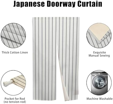 Japanese Style Noren Door Curtain with White Black Stripe