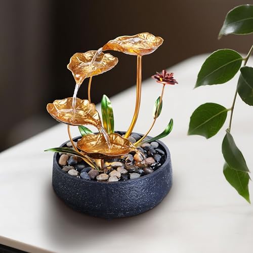 Metal Lotus Circulating Tabletop Fountain for Zen Home Decor