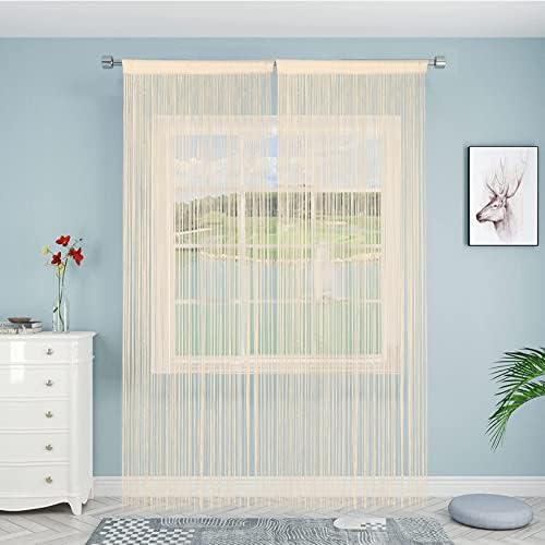 Beige Spaghetti String Curtain Panel 100x200cm