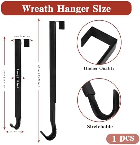 Adjustable Black Metal Wreath Door Hanger for Front Door