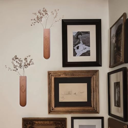 Wood Wall Vase Set of 2 for Dried Flowers and Faux Plants