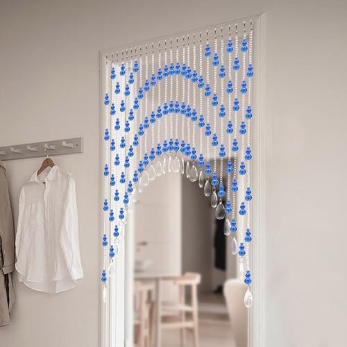 Beaded Curtain for Doorway with Crystal Beads Blue