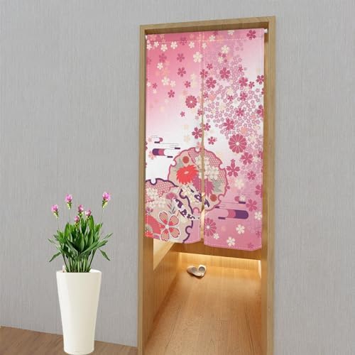Japanese Pink Bloomy Flower Door Curtain Panel