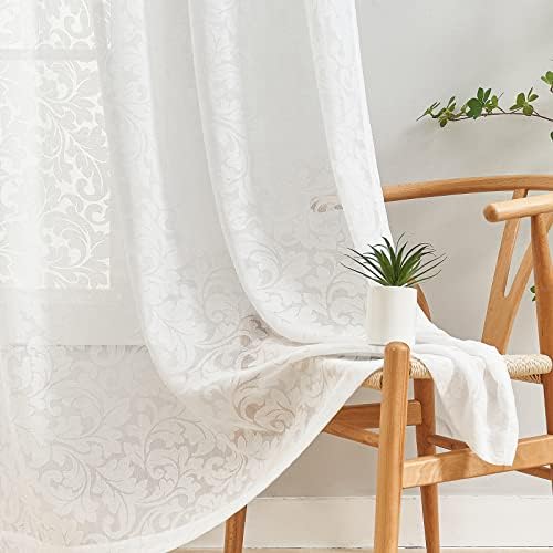 White Sheer Window Curtain Panels Set for Living Room 54x84x2