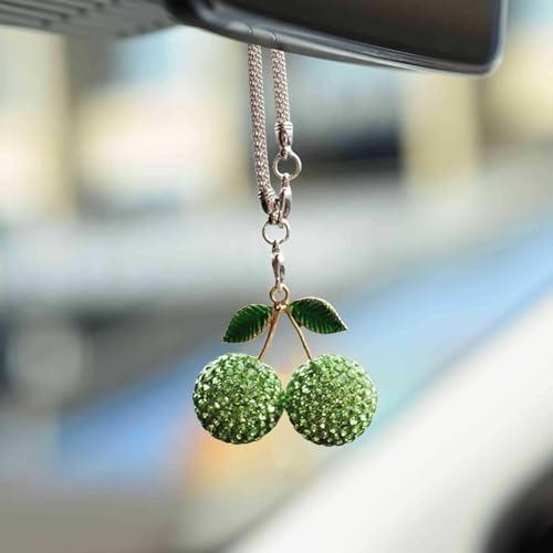 Sparkling Cherry Car Charm Green Pendant