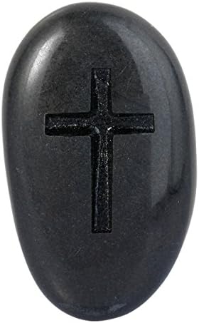 Rockcloud 4 Pack Black Engraved Stones with Cross Design