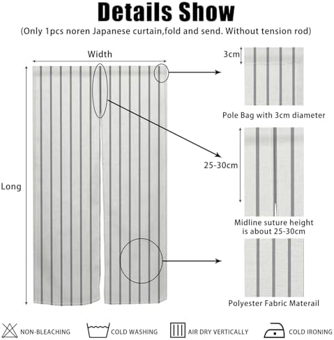 Japanese Style Noren Door Curtain with White Black Stripe