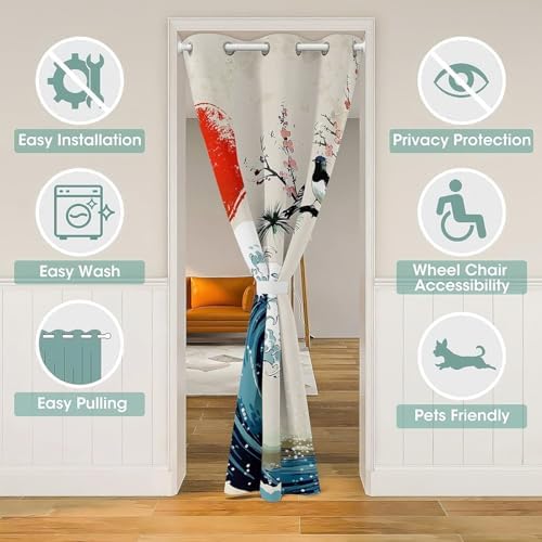 Castle Fairy Tree Sea Waves Door Curtain with Sunrise Design