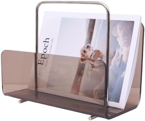 Brown Clear Acrylic Magazine Holder with Stainless Steel Handle