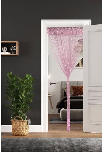 2 Pieces Pink Glitter String Curtains for Doorway and Room