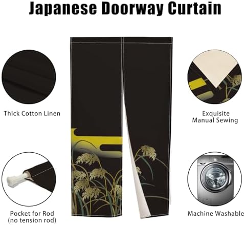 Japanese Noren Door Curtain Privacy Partition Divider Black 335x709