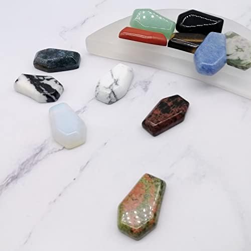 Carved Coffin Shaped Worry Stones Pendant Set Real Gemstone Healing Crystals 12pcs