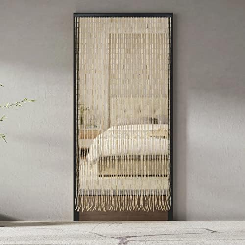Natural Wood and Bamboo Beaded Curtain for Doorway