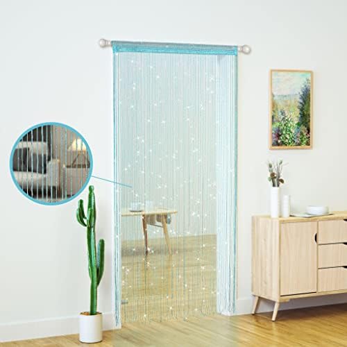 Glitter Beaded Curtain Panel Blue 39x79 Inches