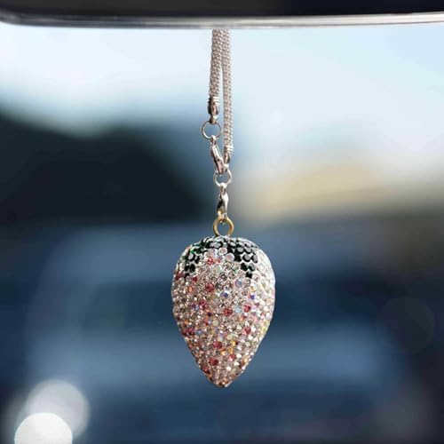 Sparkling Strawberry Car Charm Pendant Lucky Interior Accessory Pink