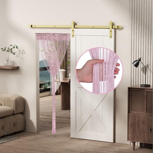 2 Pieces Pink Glitter String Curtains for Doorway and Room
