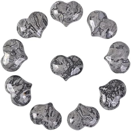 Natural Black Lace Jasper Healing Crystal Puff Hearts 1 Inch Pack of 10