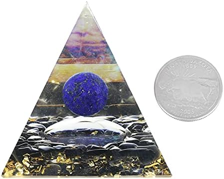 Lapis Lazuli Crystal Sphere Orgonite Pyramid with Obsidian Stones and Snail Symbol