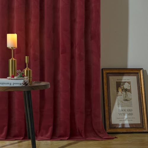 YoungsTex Burgundy Velvet Curtains 84 Inch for Living Room and Bedroom