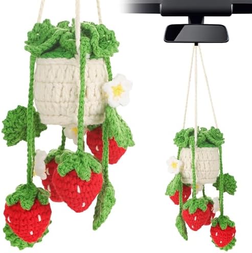 Handmade Crochet Strawberry Car Mirror Charm