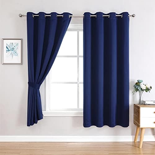 MIUCO 2 Panel Room Darkening Thermal Insulated Grommet Curtains Navy Blue 63 Inches