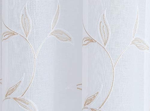 Warm Home Designs Embroidered Sheer Curtain Panel with Leaf Pattern