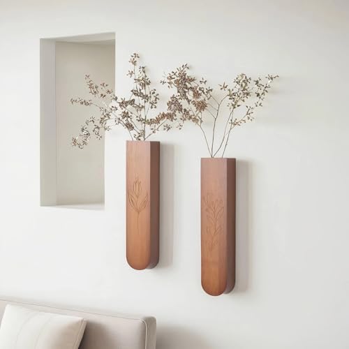 Wood Wall Vase Set of 2 for Dried Flowers and Faux Plants